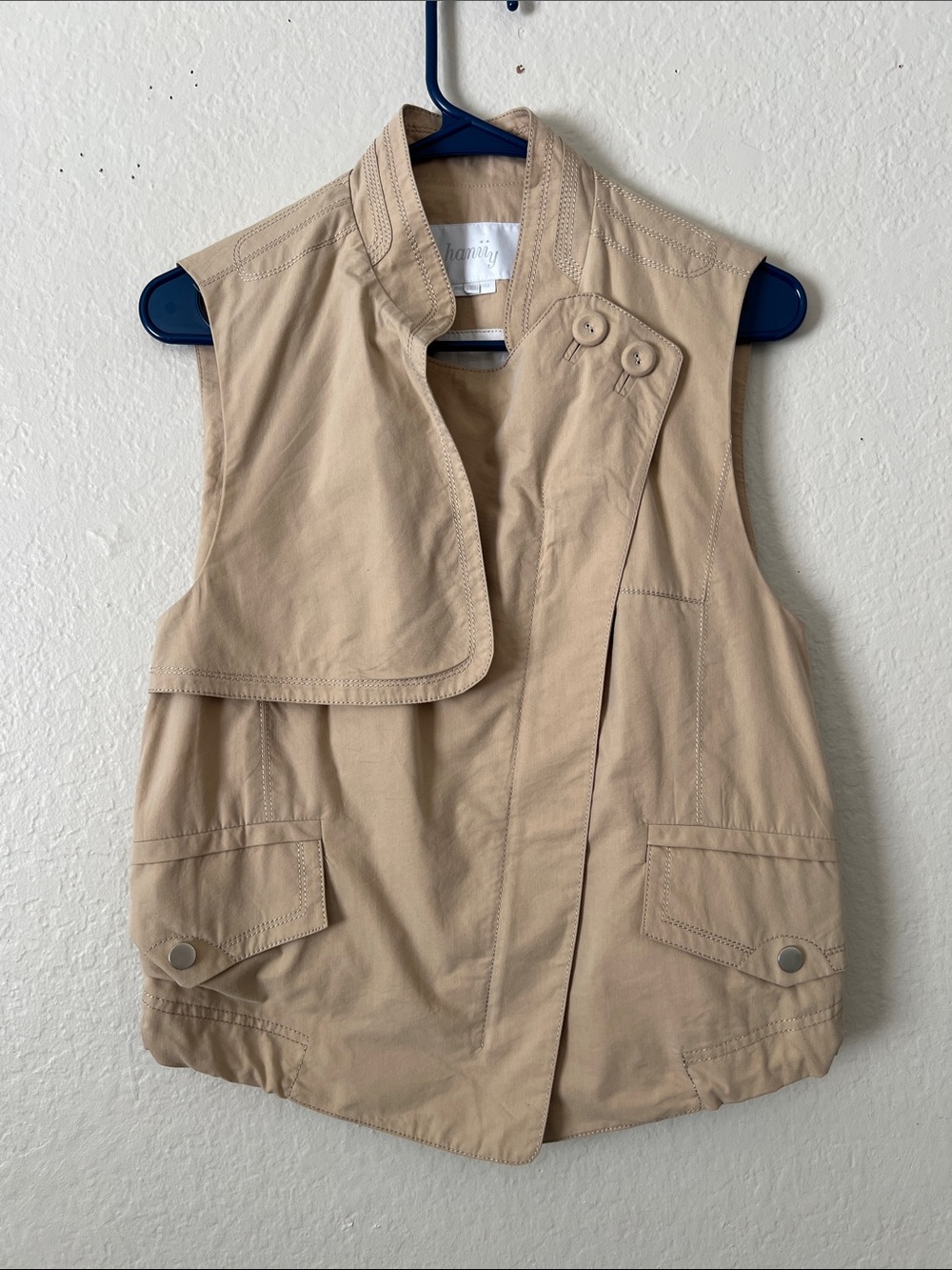 Like New! HANII Y Sleeveless Utility Vest Beige Zip Up Cotton Blend Size 38
